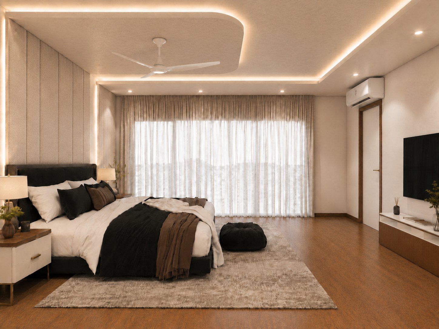Bedroom with curtain wall